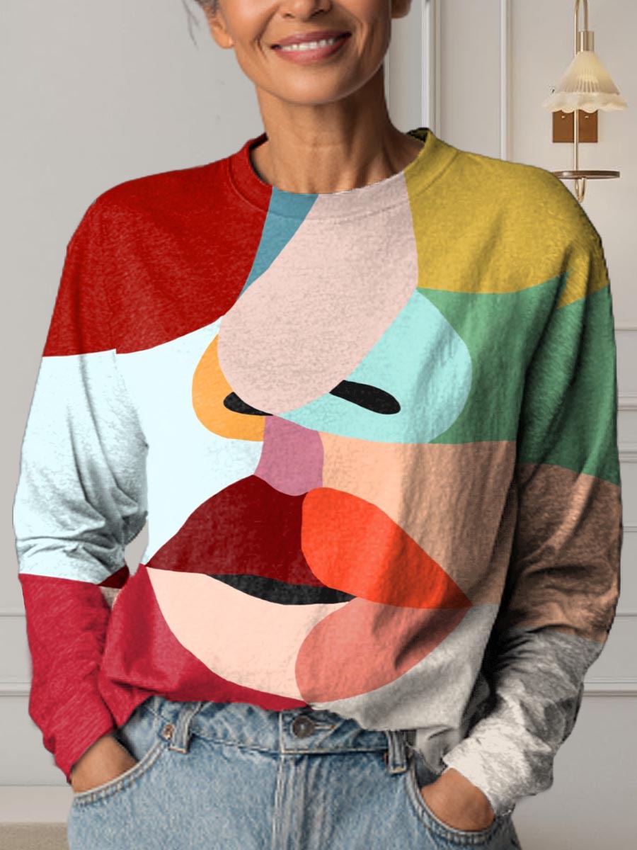 Women's Abstract Figure Pattern Art Print Casual Cotton T-Shirt