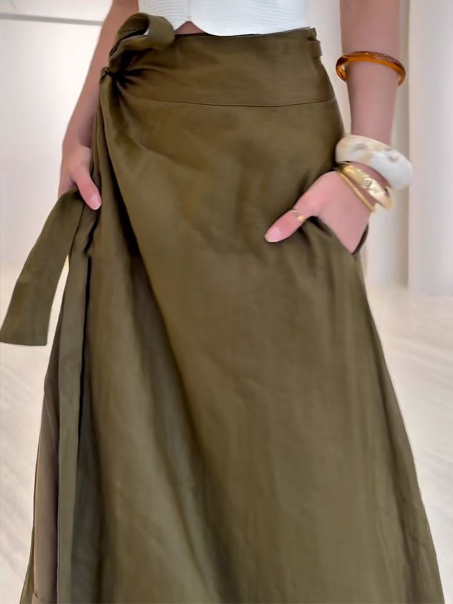 Women's Cotton and Linen Long Sleeve Shirt and Skirt Set