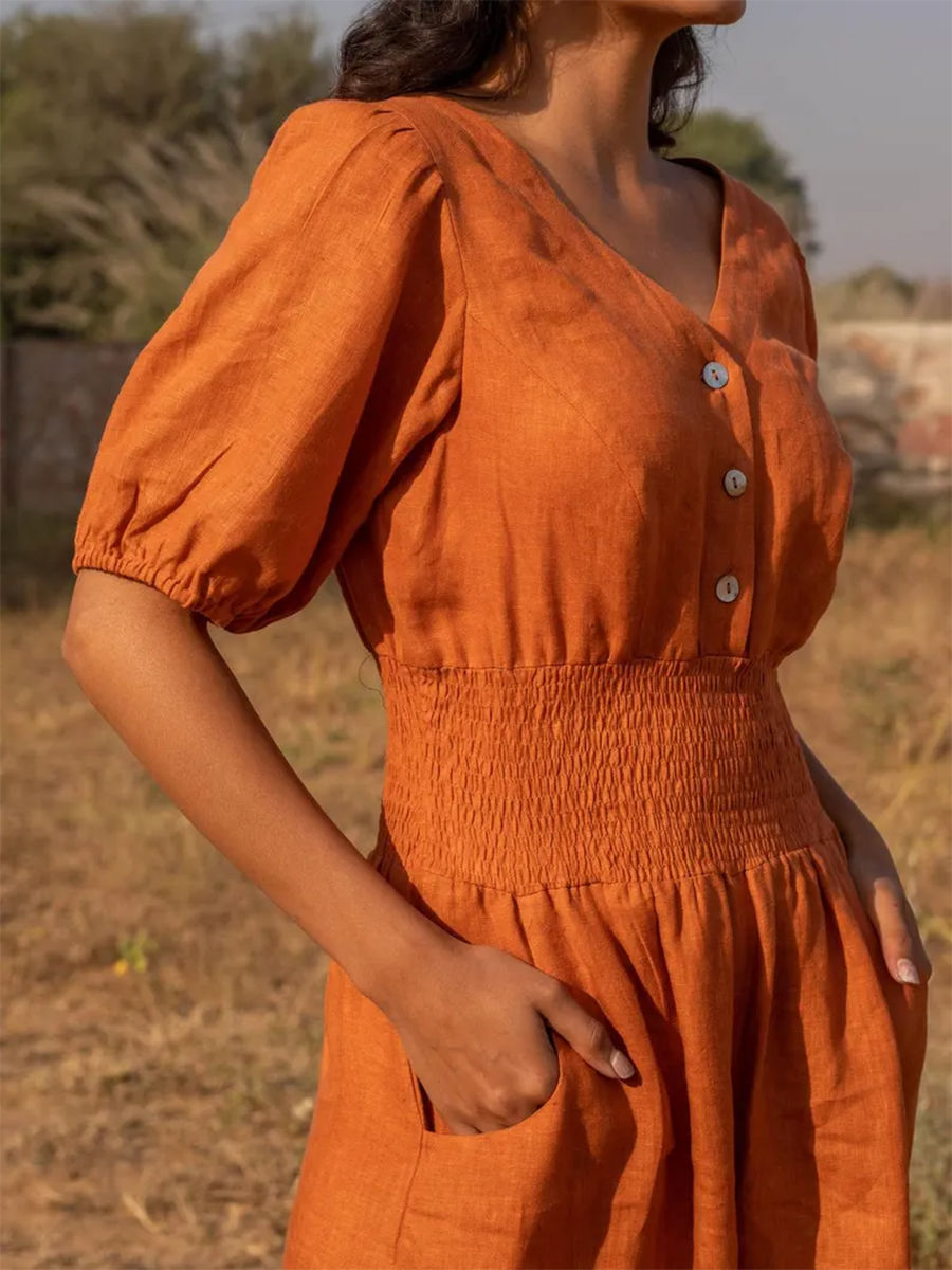 Women's Wrap Linen Wide-Leg Jumpsuit