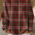 Women's Vintage Plaid Art Print Casual Waffle Henry Collar Sweatshirt