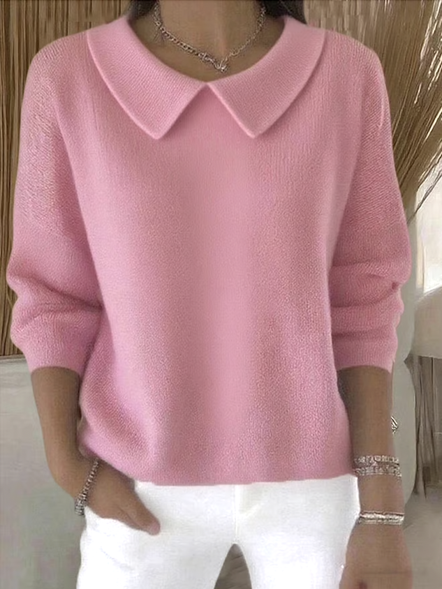 Women Cotton Plain Long Sleeve Comfy Casual Sweater