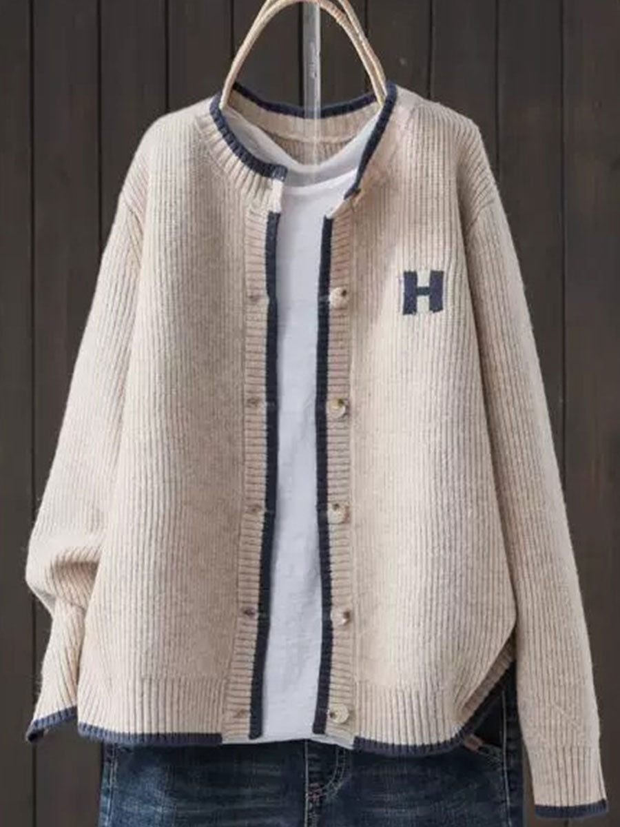 Women's Solid Color Round Neck Sweater Knitted Jacket