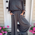 Women's Soft Cotton Casual Cuff Tie Solid Color Jumpsuit