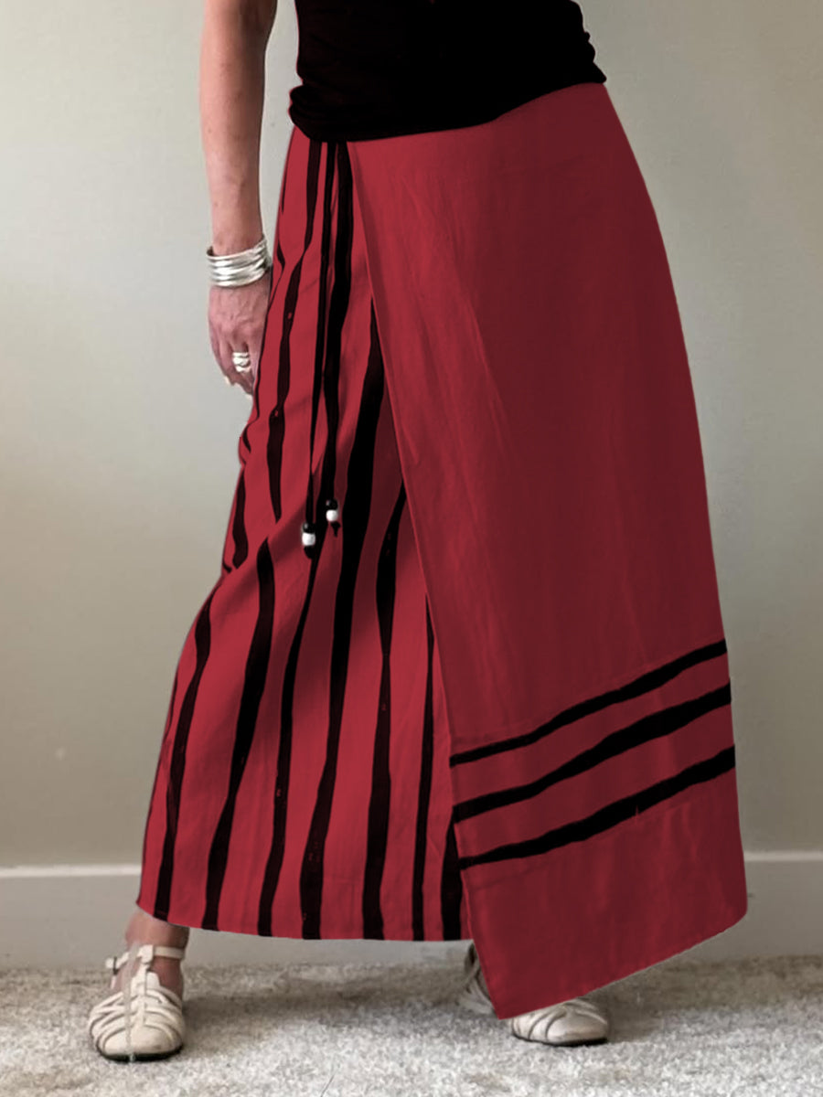 Women's Stripe Cotton and Linen Skirt
