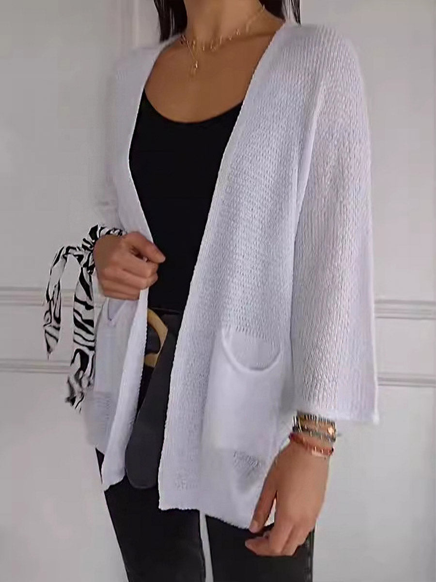 Women's Solid Color 3/4 Sleeve Casual Cardigan Knit Top