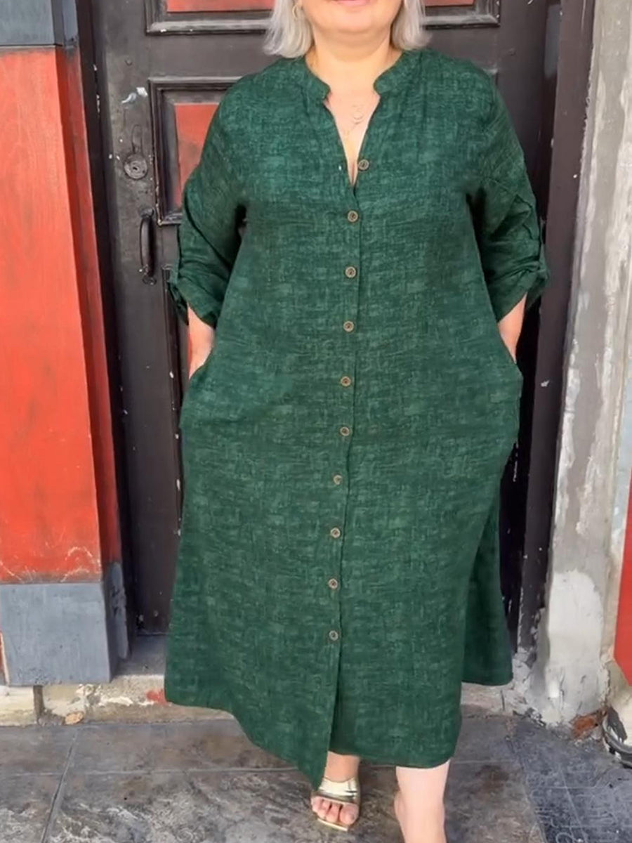 Women's Loose Button-down Shirt Cotton and Linen Dress