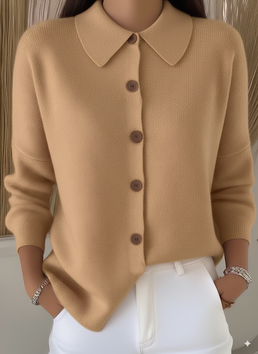 Peter Pan Soft Wool Collar Button-Down Cardigan Sweater Top