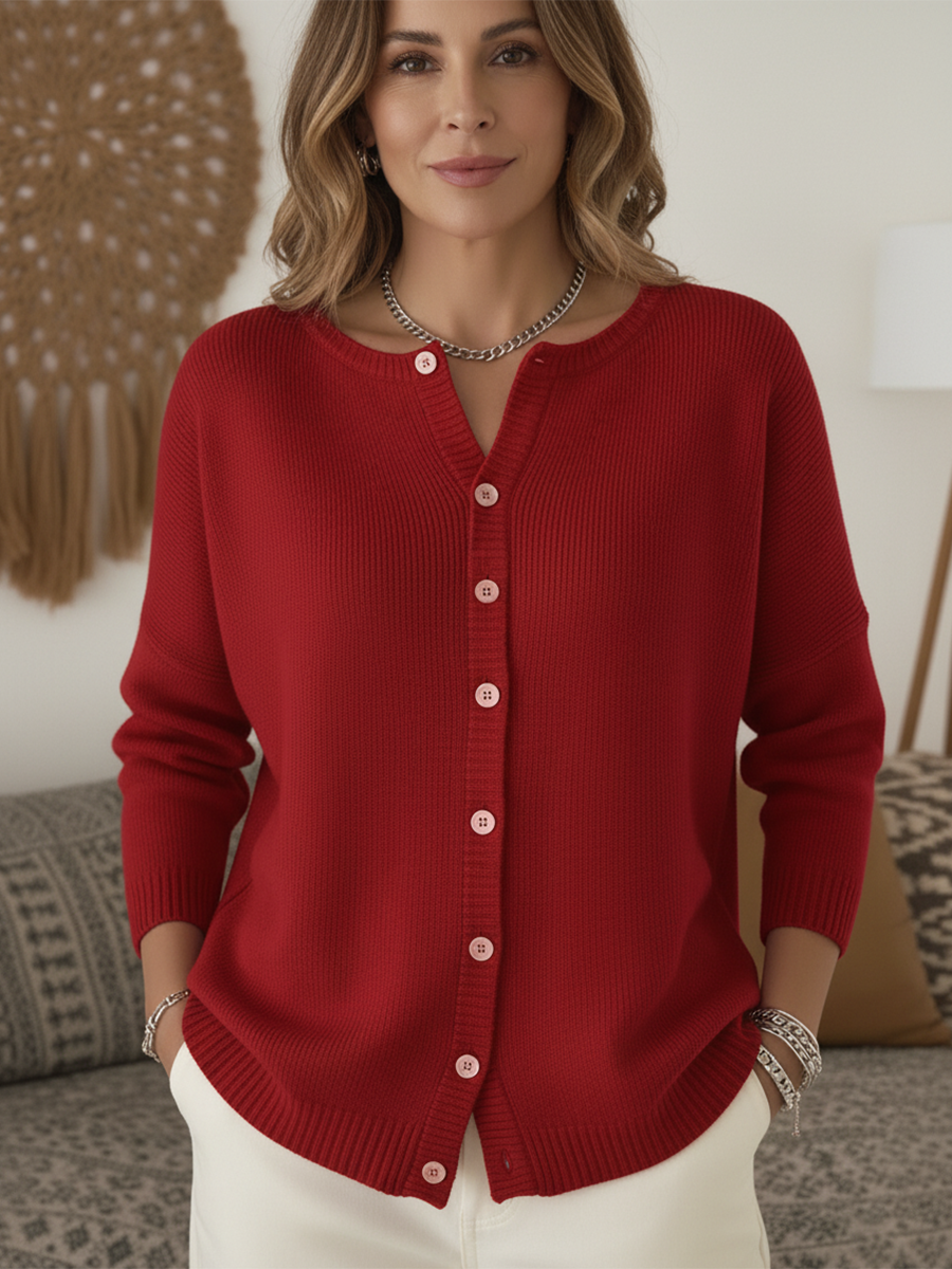 Women's Soft Solid Color Button Cardigan Sweater