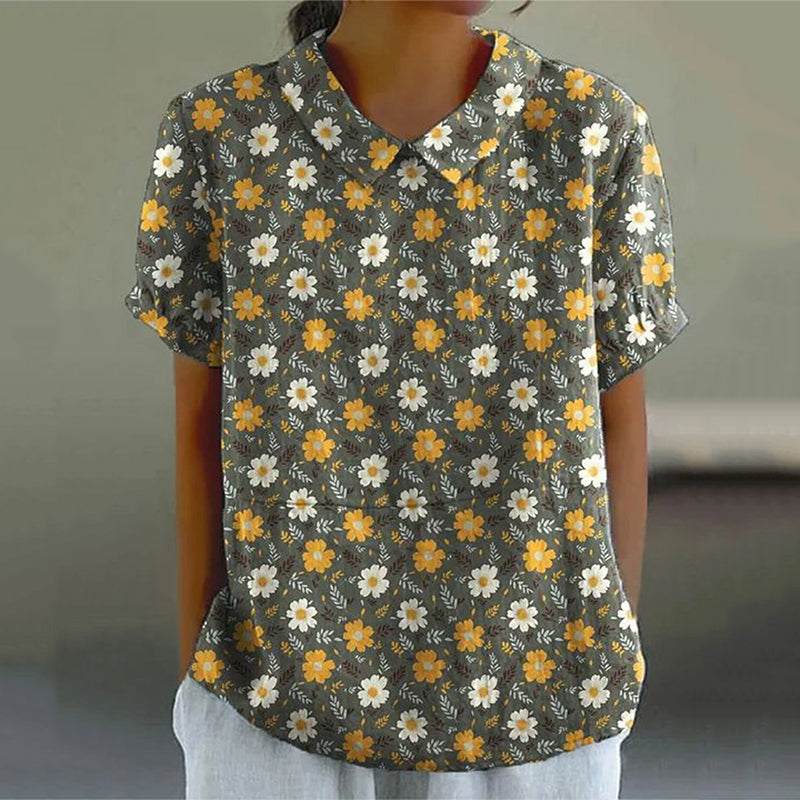 Women'S Fresh Contrast Color Floral Print Shirt