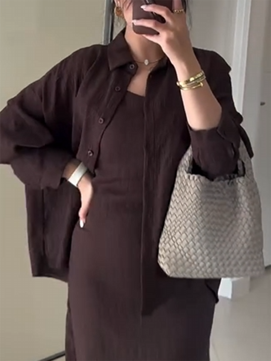 Women's Cotton and Linen Suspender Skirt Two Piece Set