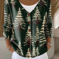 Christmas Tree Print Buttoned V-neck Cardigan Sweater
