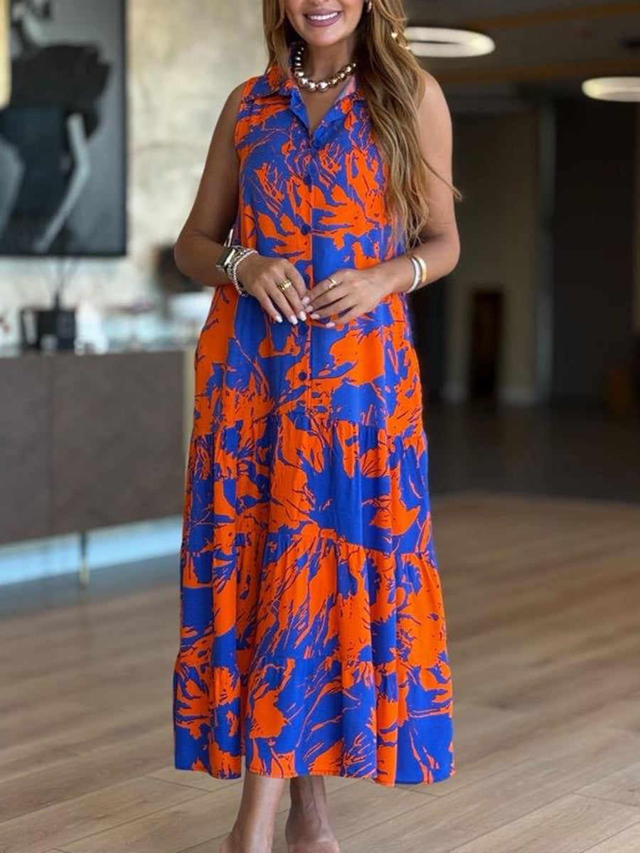 Shirt Collar Button Front Sleeveless Saxophone Dress