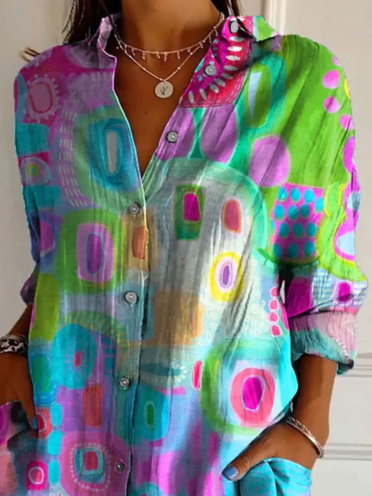 Vibrant Abstract Art Printed Women's Casual Cotton Shirt