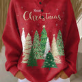 Women's Christmas Tree Pattern Art Print Casual Waffle Henry Collar Sweatshirt