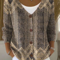 Vintage Abstract Geometry Art Print Buttoned V-neck Cardigan Sweater