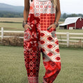 Women's Patchwork Floral Art Print Casual 100% Cotton Wide Leg Jumpsuit
