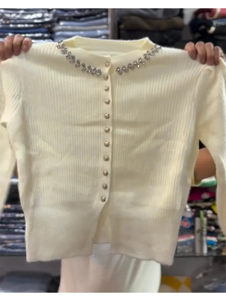 Women's Comfortable and Luxurious Rhinestone-Embellished Cardigan Sweater