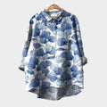 Elegant Women's Long Sleeve Floral Shirt - Lightweight Cotton Linen Button-Down Top for Casual Wear