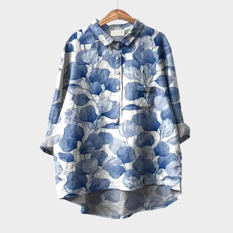 Elegant Women's Long Sleeve Floral Shirt - Lightweight Cotton Linen Button-Down Top for Casual Wear