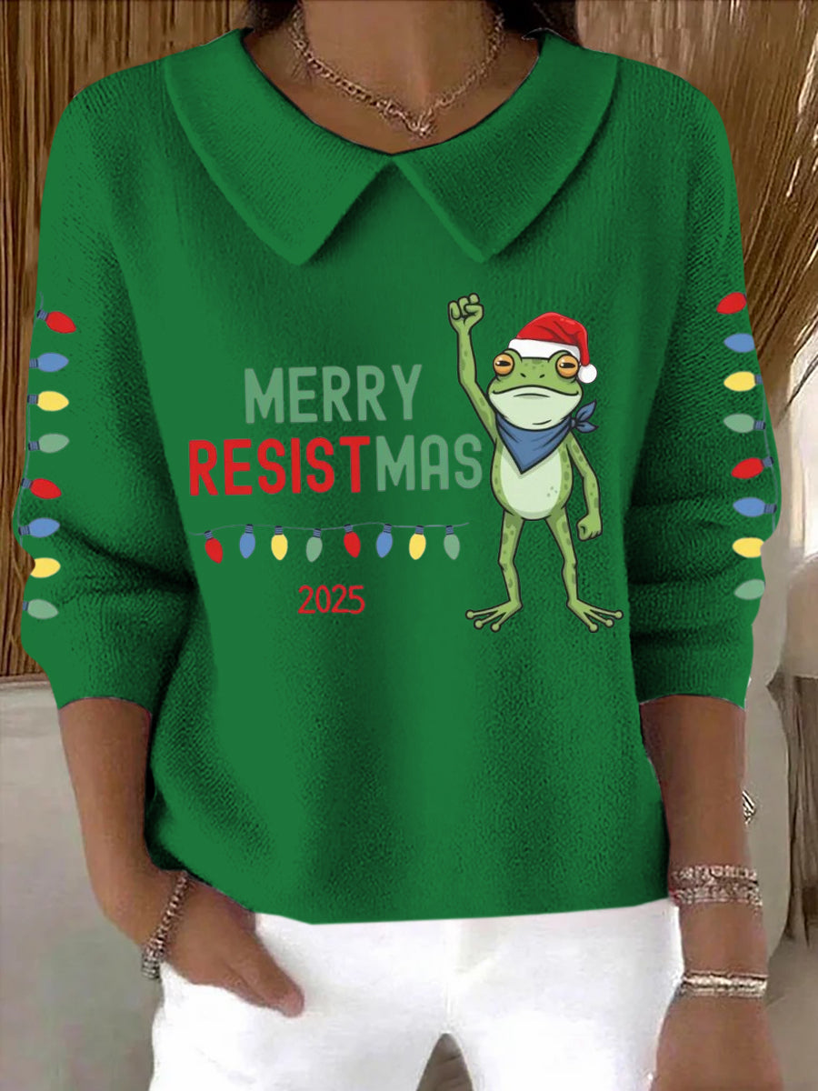 Women's Merry Resistmas Portland Frog Printed Sweater Top