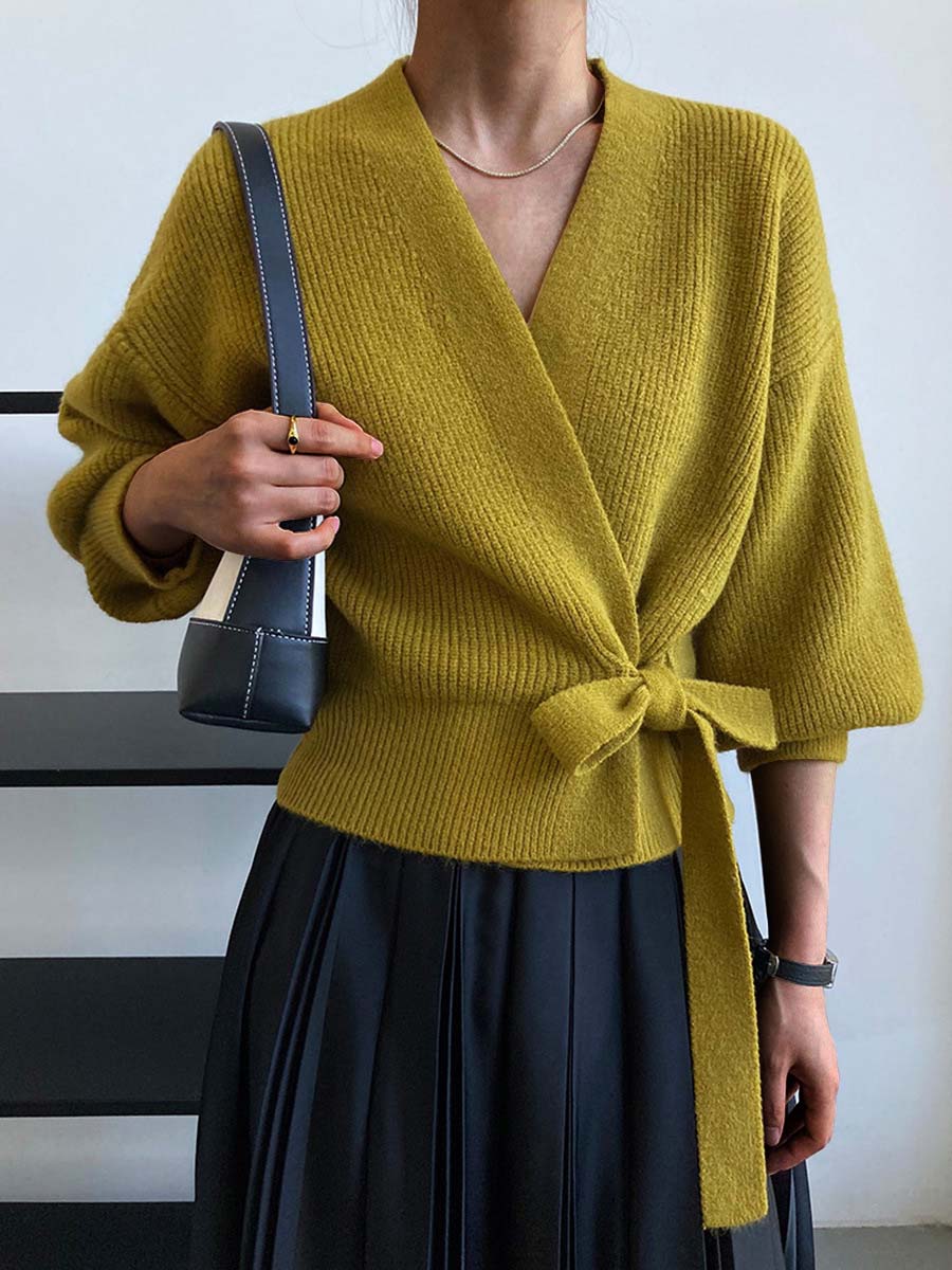 womens-solid-color-v-neck-long-sleeve-casual-lace-up-loose-sweater