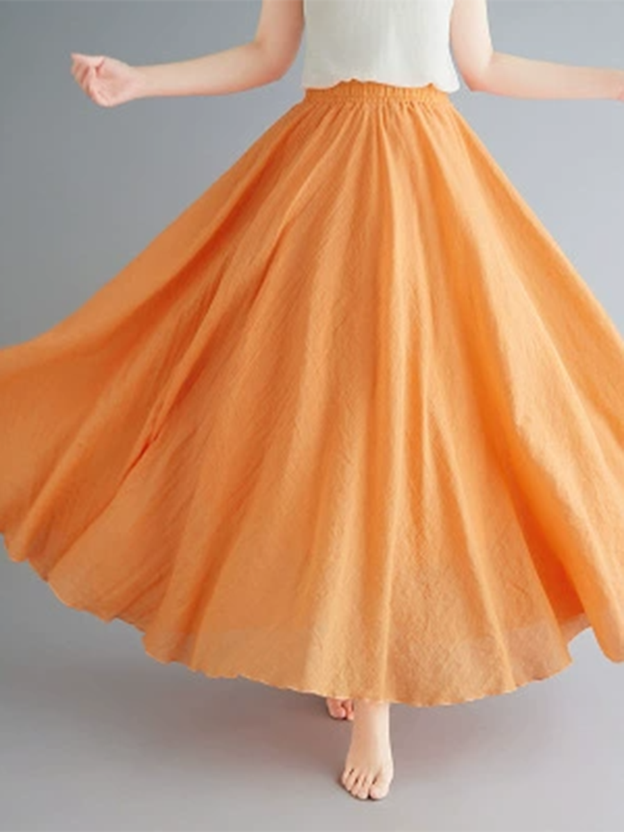 Women's Free Elastic Linen Skirt-Yellow Beach