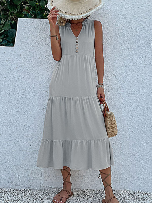 Women's Sleeveless Loose-Fitting Casual Solid Color Dress