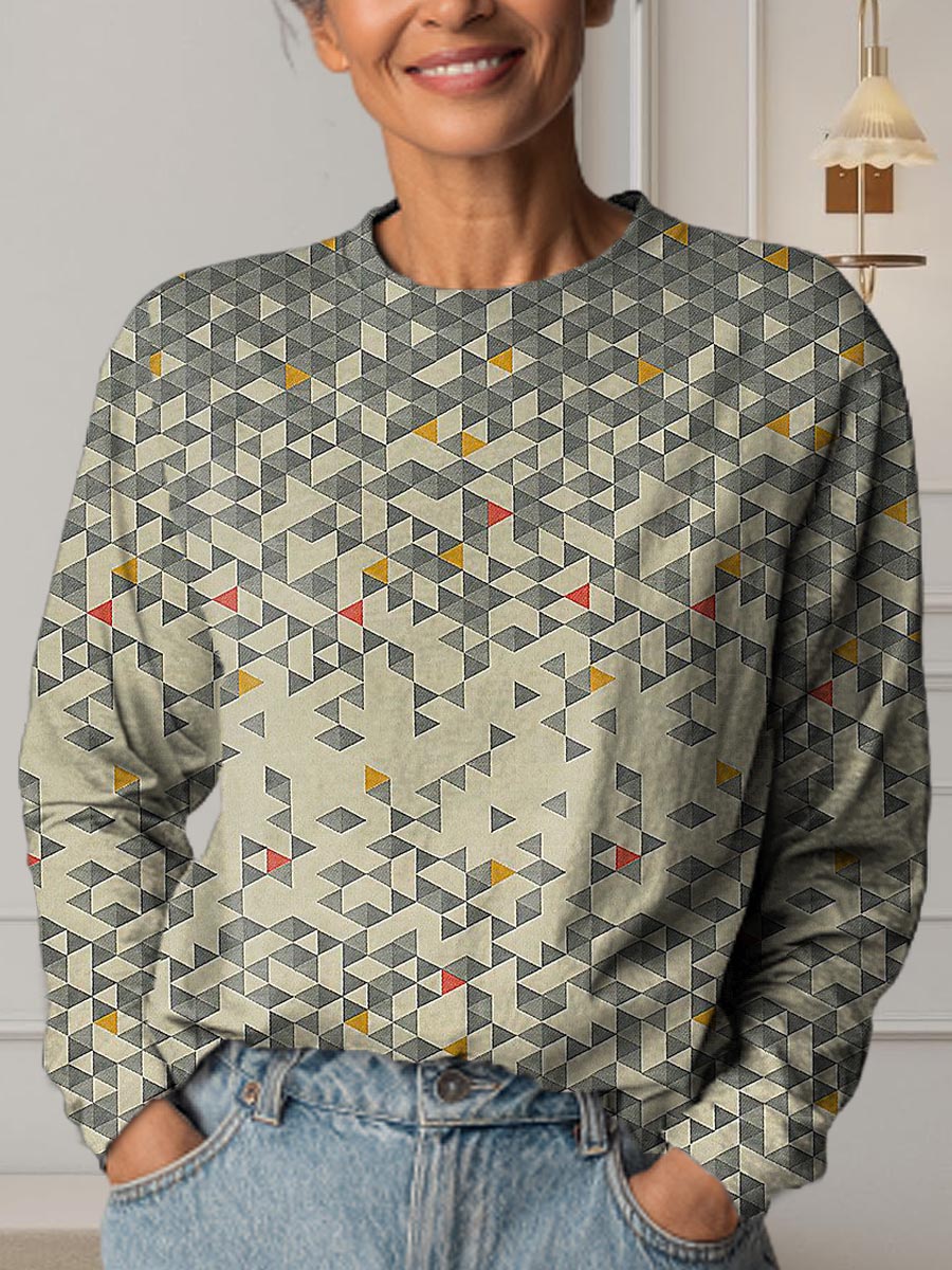 Women's Geometric Pattern Art Print Casual Cotton T-Shirt