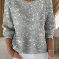 Women's Round Neck Silver Glitter Print Sweater Top