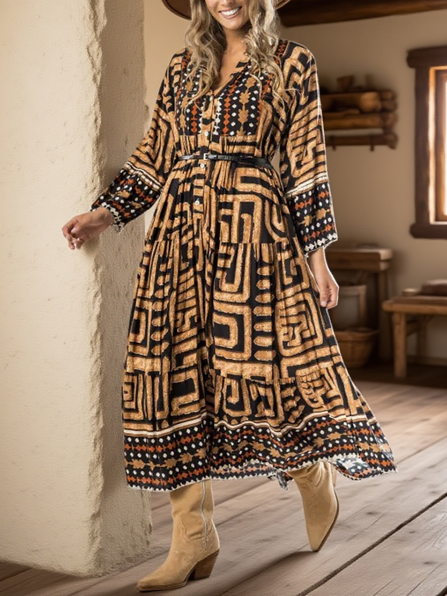 Women's Loose Patchwork Printed Shirt Dress