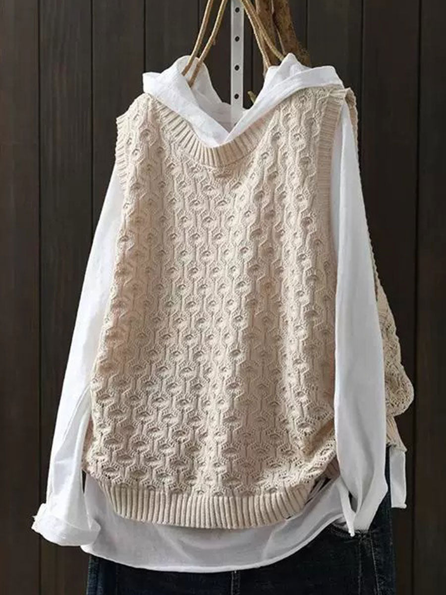 Women's Openwork Jacquard Knitted Casual Vest