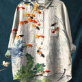 Women's Fish Art Print Casual Cotton And Linen Shirt