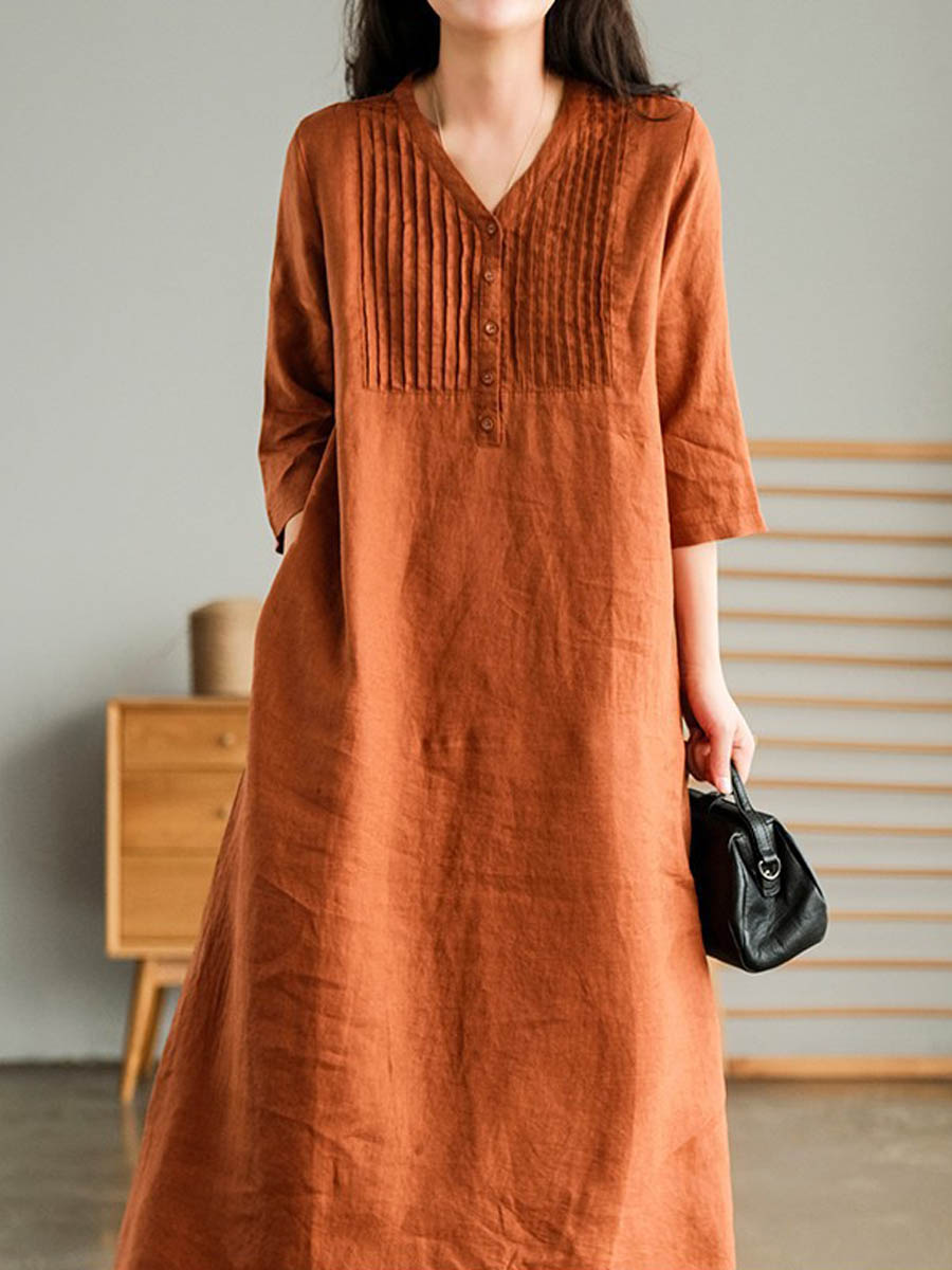 Women's Solid Color Loose Stylish Casual V-neck Long Dress