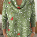 Women's Christmas Tree Pattern Art Print Cowl Neck Sweater