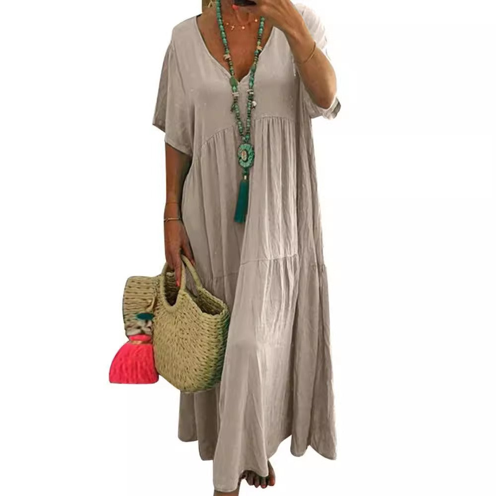 V-neck irregular multi-size long swing dress