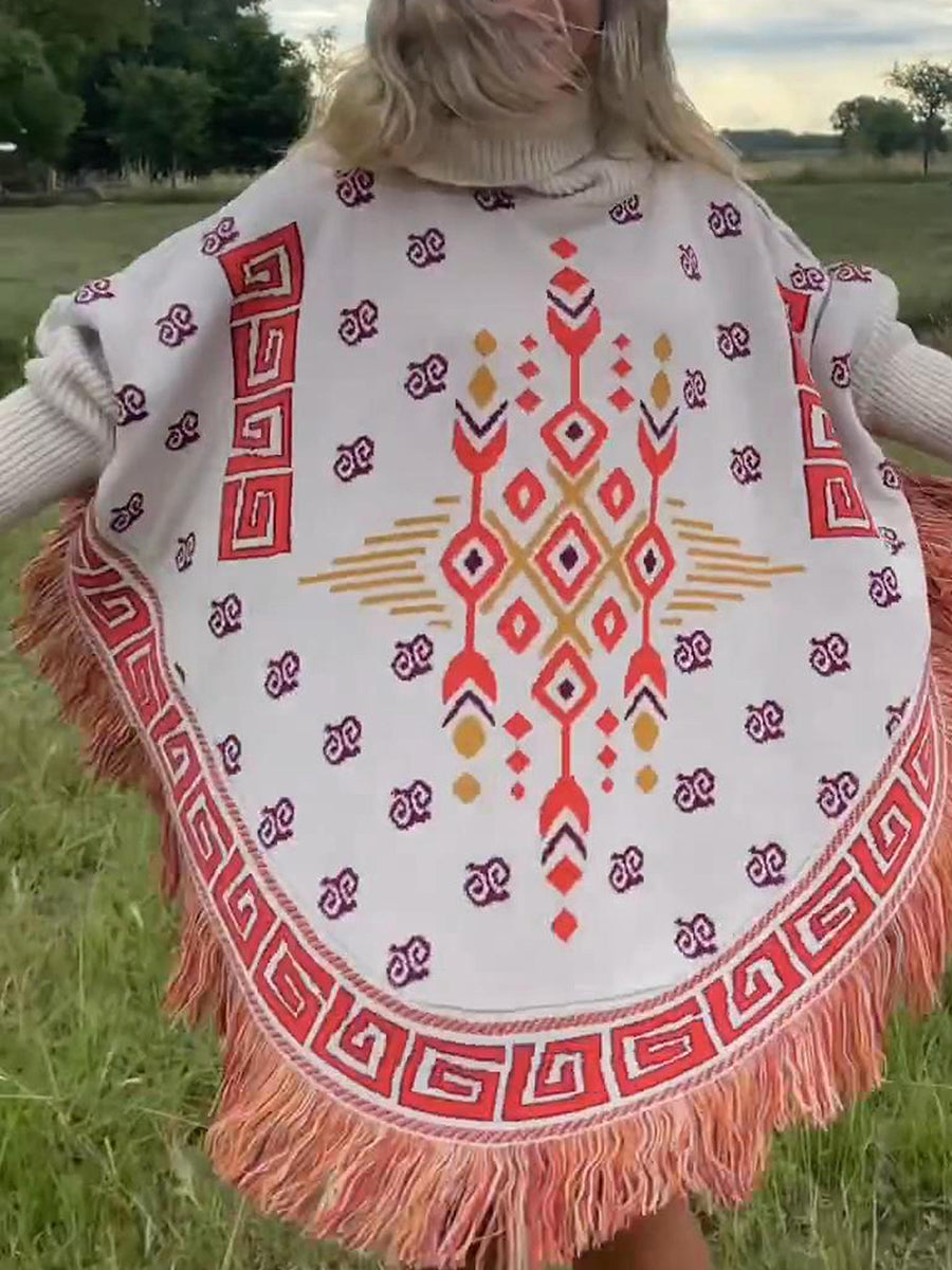 temporada-fringed-turtleneck-cape-sweater