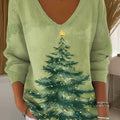 Women's Lovely Christmas Tree Pattern Art Print Casual Pullover Sweater