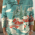 Vintage Christmas Art Print Buttoned Cardigan Sweater