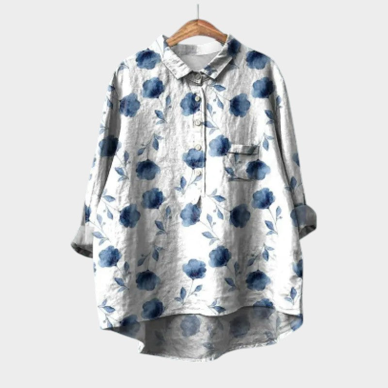 Elegant Women's Long Sleeve Floral Shirt - Lightweight Cotton Linen Button-Down Top for Casual Wear