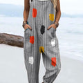 Women's Vintage Abstract Geometric Art Print Casual 100% Cotton Wide Leg Jumpsuit