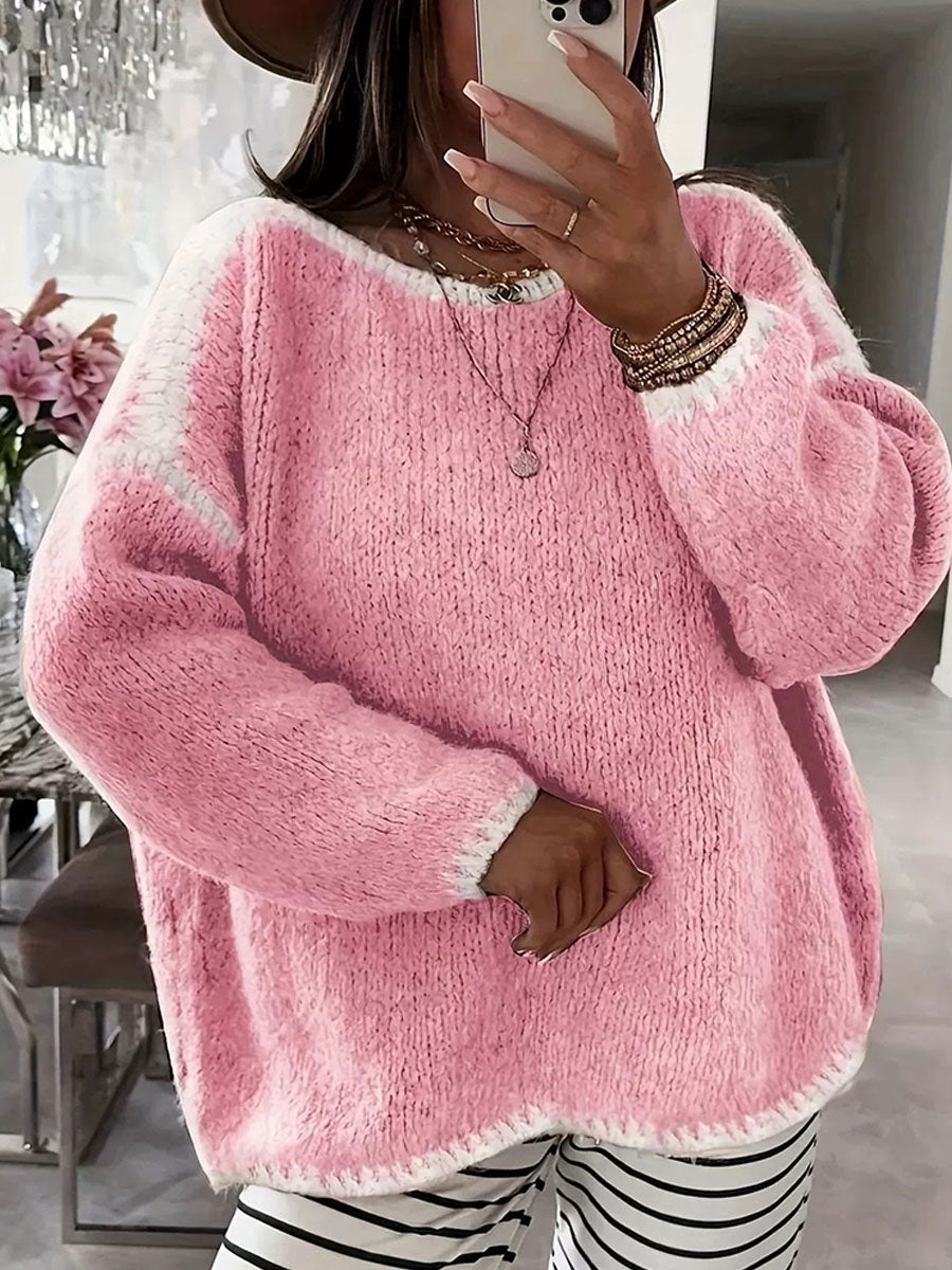 womens-contrast-color-casual-crew-neck-sweater-qtc3