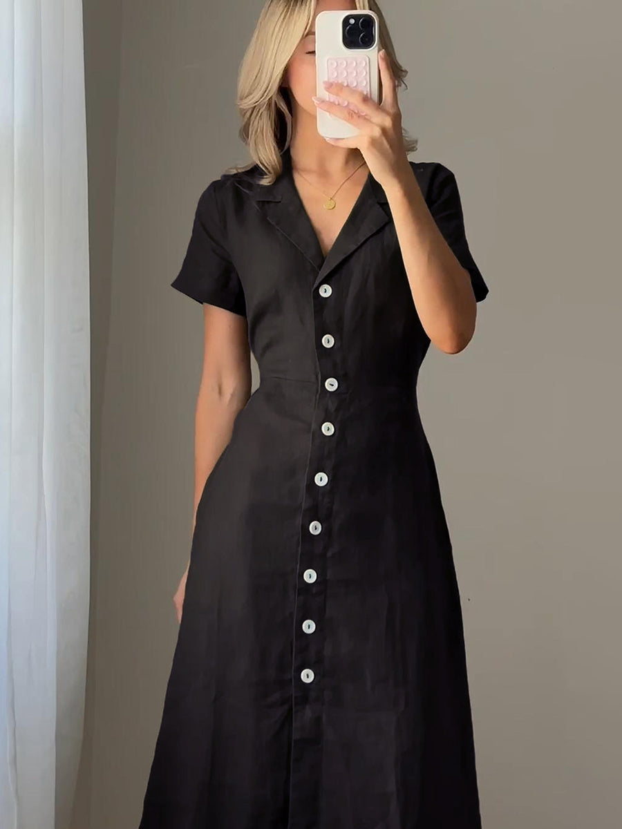 Linen Button Dress with Adjustable Belt