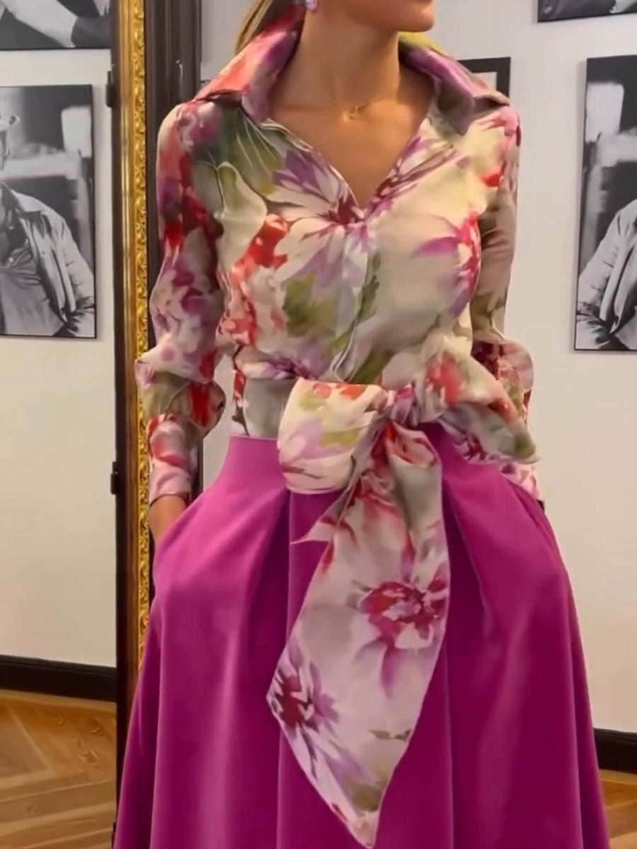 Elegant Floral Strappy Top and Skirt Two-piece Set