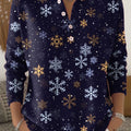 Vintage Christmas Snowflake Art Print Buttoned Cardigan Sweater