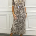 Animal Pattern Round Neck Midi Dress