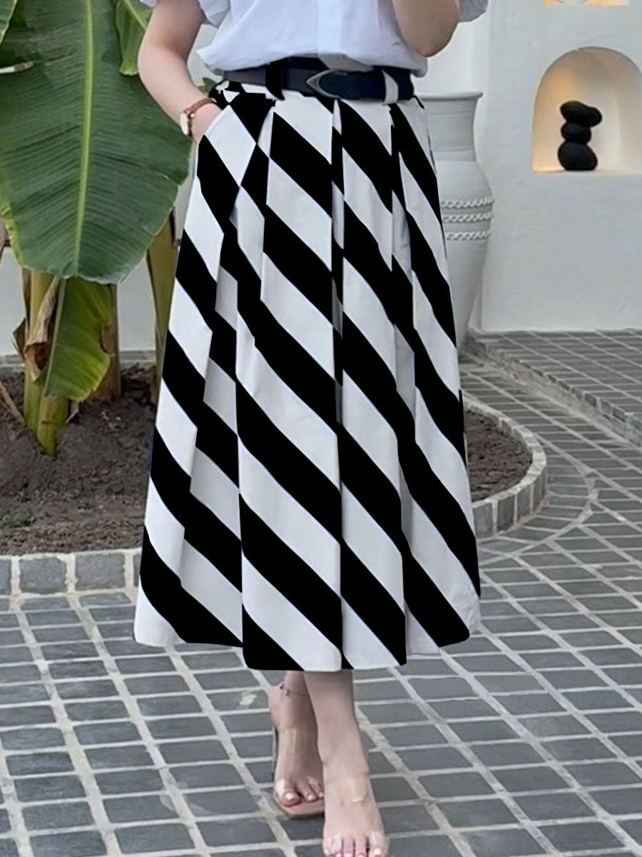 Women's Geometric Print High Waist Casual Loose A-Line Skirt