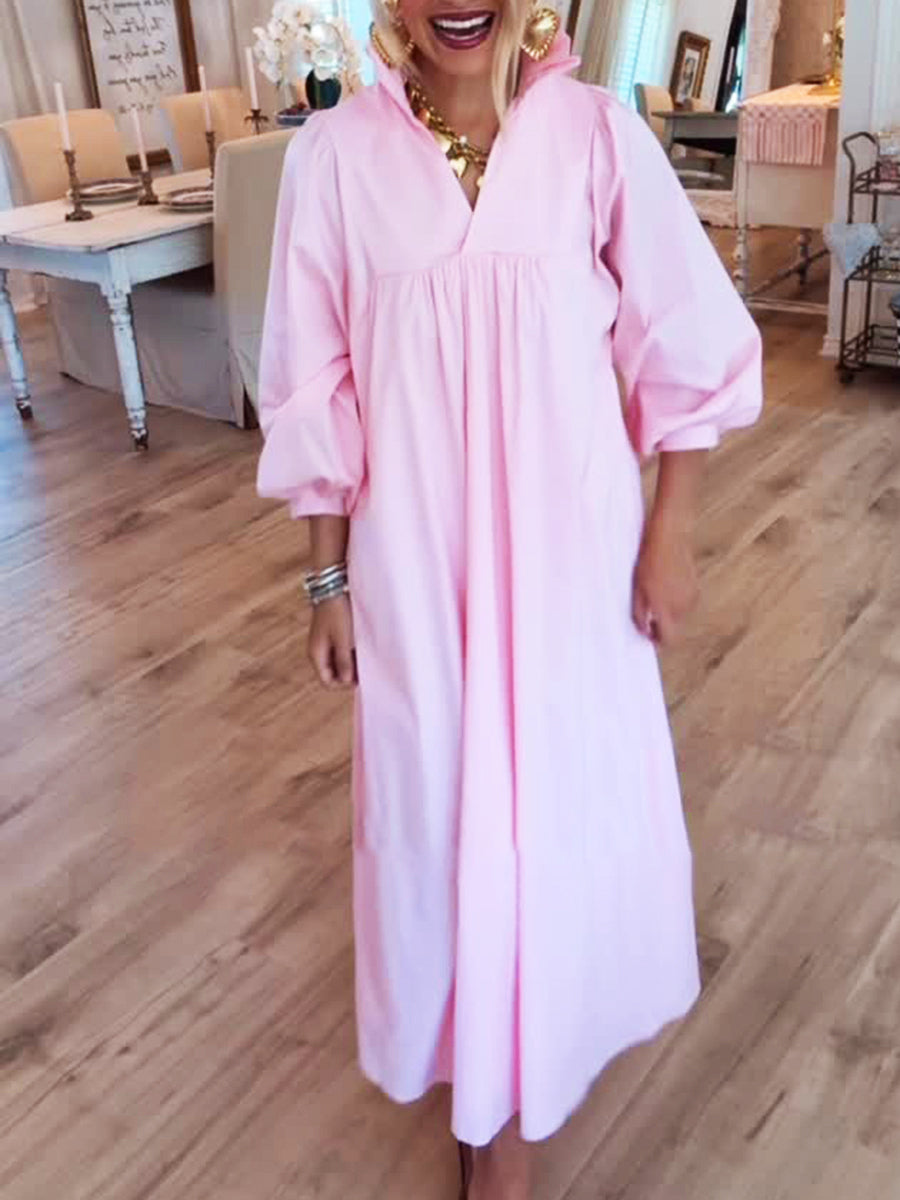 Women's Lace Stand Collar Loose Cotton Dress