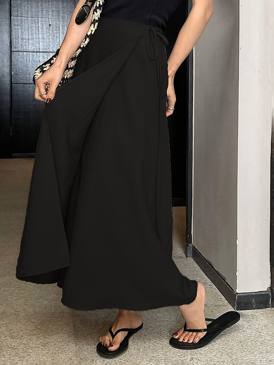 Women's Solid High Waist Tie Wrap Skirt