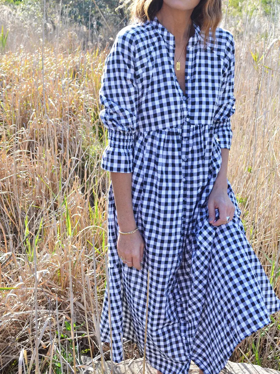 Women's Plaid Pattern Art Print Casual Cotton Dress