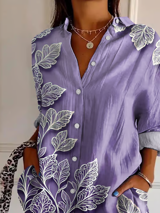 Shirt Collar Regular Sleeve Long Sleeve Floral Buckle Regular Loose Button Up Shirt Shirt For Women